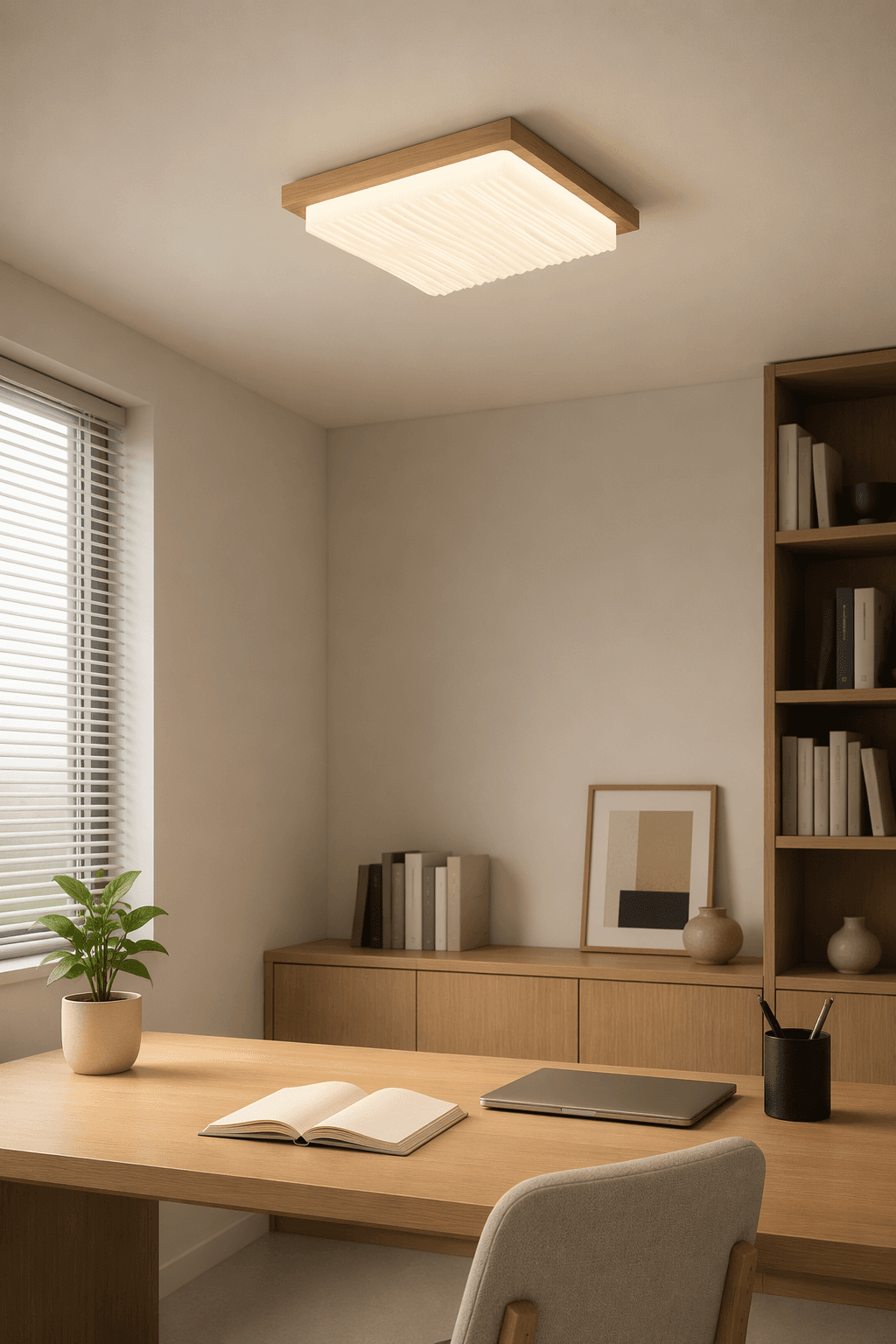 Compact Square LED Wooden Ceiling Light - 60W Minimalist Single-Diffuser PZE-DP253-500 for Study Rooms & Nurseries