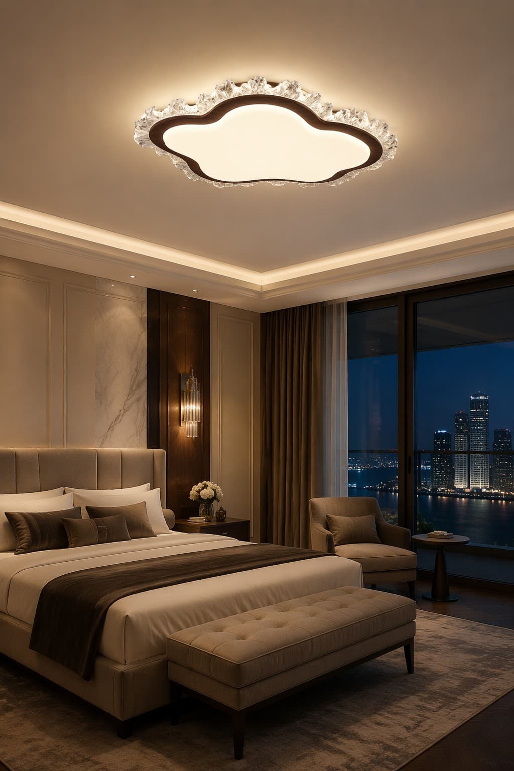 Modern Organic Wooden LED Ceiling Light | Decorative Crystal Flush Mount Lamp for Premium Interiors