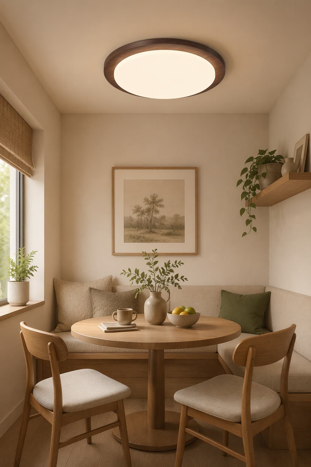 Round Original Wood LED Ceiling Light - Natural Oak Finish Circular Flush Mount for Entryway & Bedroom