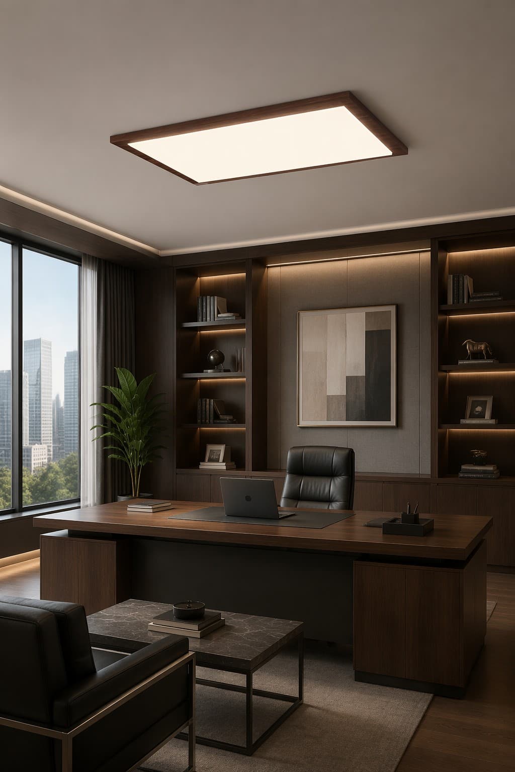Modern Rectangular Walnut Wood LED Ceiling Light - 98W Minimalist Flush Mount