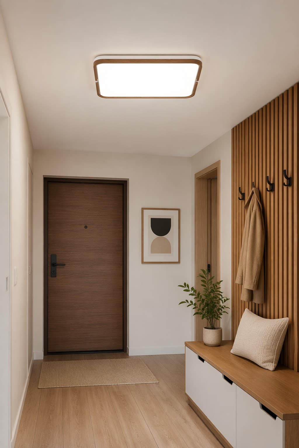 Square Nordic Wood & Metal LED Ceiling Lamp - 45W Minimalist Japanese Light