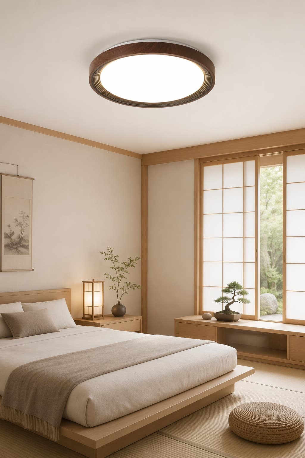 Round Layered Wood LED Ceiling Light - Φ500mm Zen Circular Flush Mount