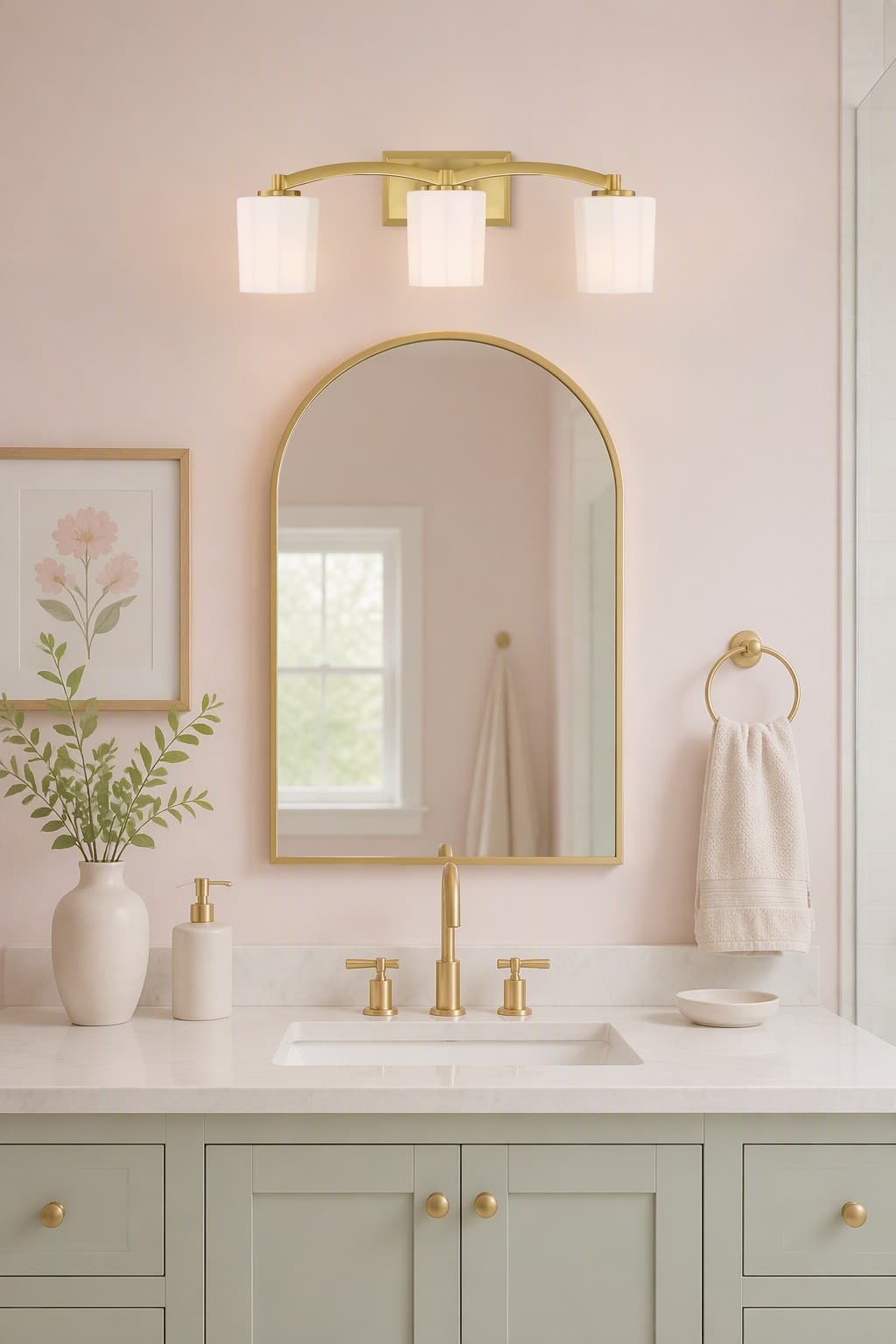 Modern 3-Light Glass Wall Sconce with Curved Metal Frame | Hotel Vanity Lighting