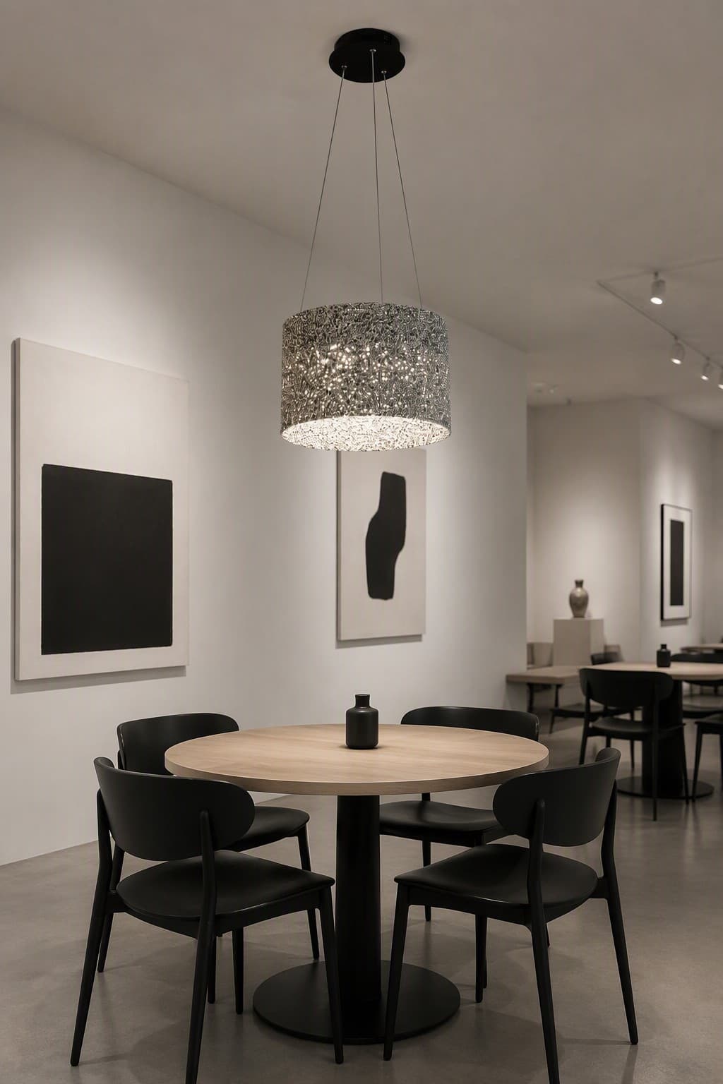 Modern Architectural Drum LED Pendant Lamp with Shimmering Crystal Diffuser