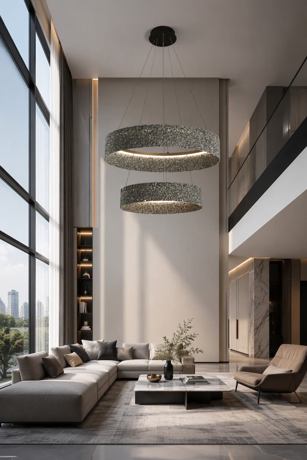 Grand Two-Tier Luxury LED Ring Chandelier with Tiered Crushed Crystal Design