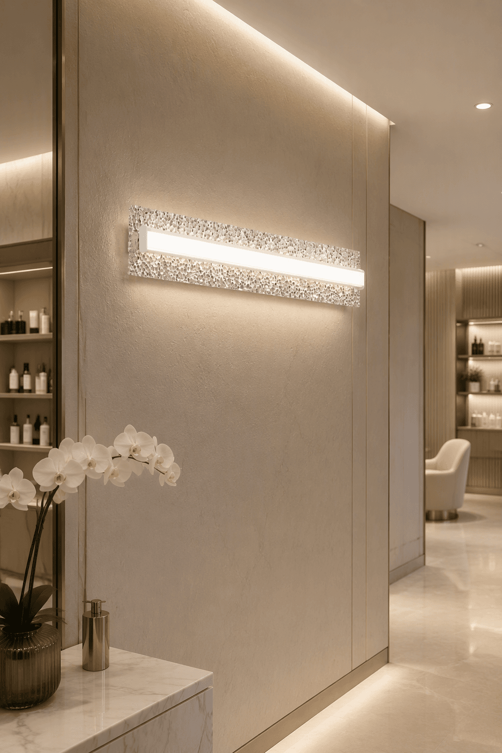 Luxury Linear LED Wall Sconce with Premium Crushed Crystal Backplate 18W