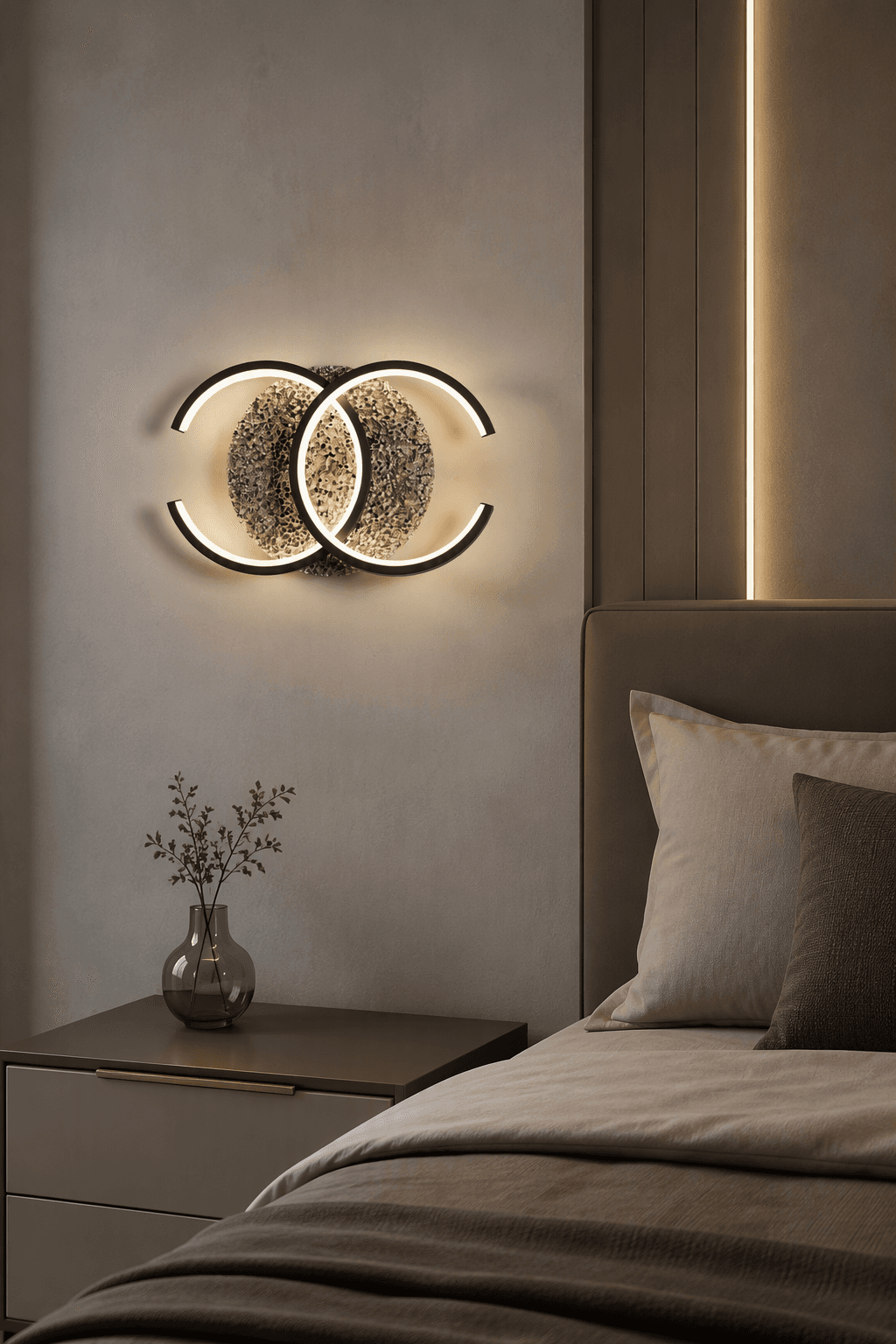 Modern Minimalist Double Ring Volcanic Stone LED Wall Sconce - Luxury Textured Accent Lighting for High-End Interiors
