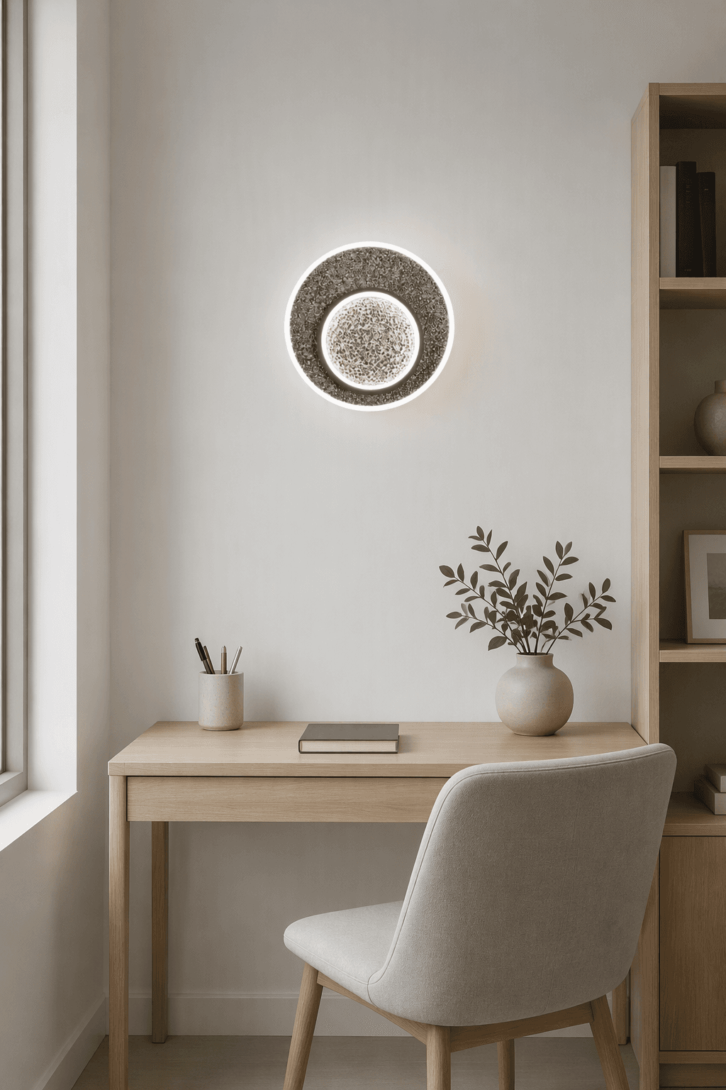 Luxury Dual-Circle Volcanic Stone LED Wall Sconce - 30W High-Efficiency Architectural Lighting for Modern Interiors
