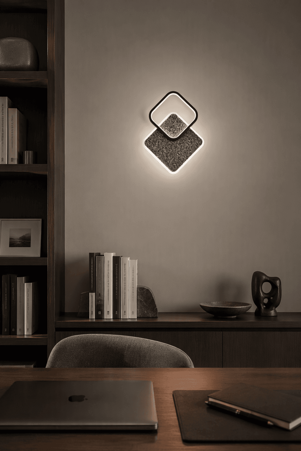 Interlaced Geometric Square LED Wall Lamp - Modern Volcanic Stone Accent Light for Offices & Hotel Suites