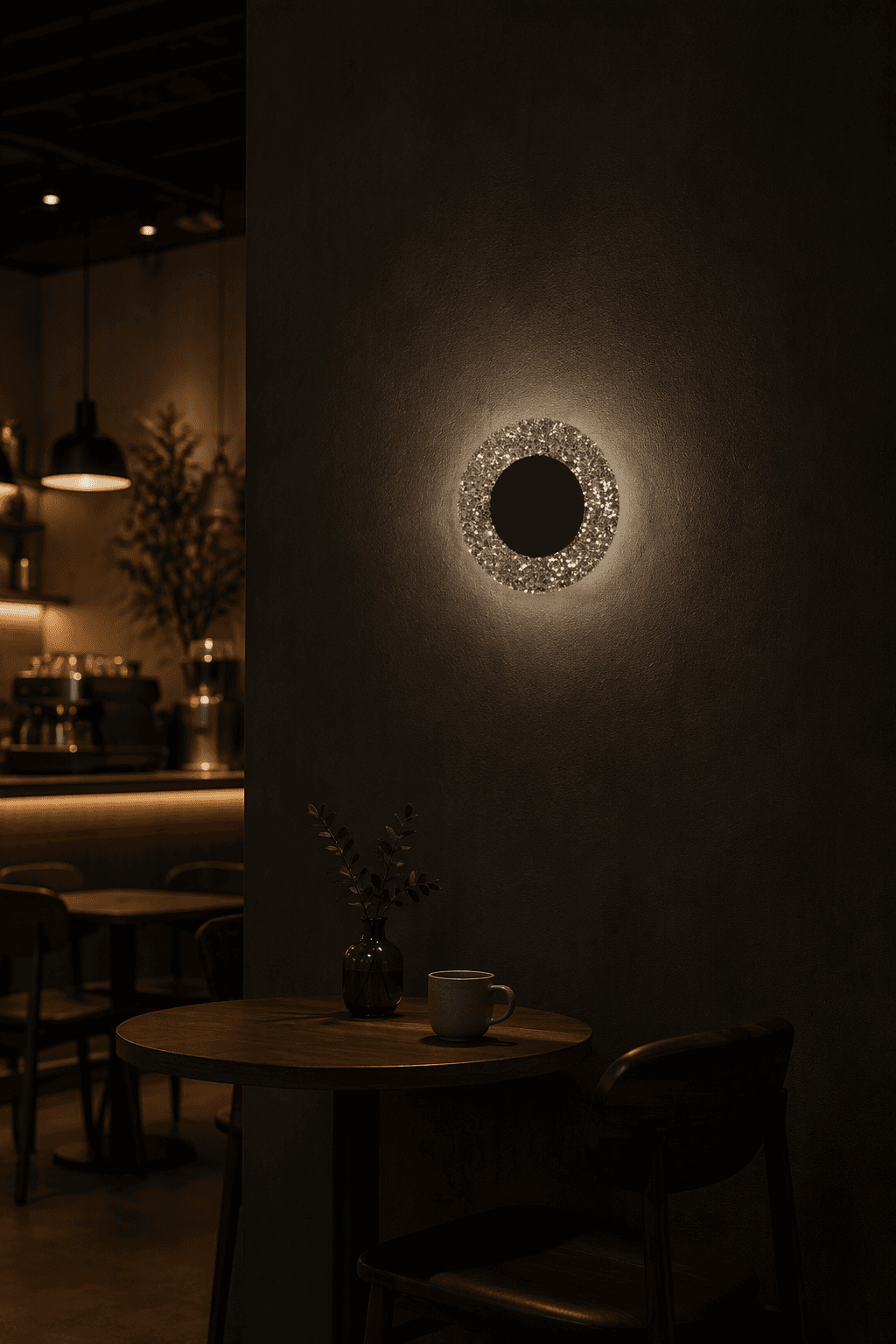 Minimalist Circular Volcanic Stone LED Wall Lamp - Elegant Zen-Style Ambient Sconce for Cafes & Meditation Rooms