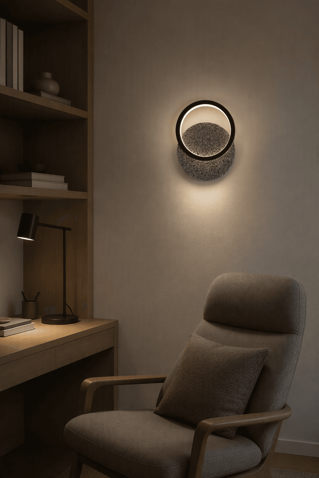 Contemporary Single Ring Volcanic Stone Wall Lamp - Large Format 18W Sconce for Residential & Commercial Walls