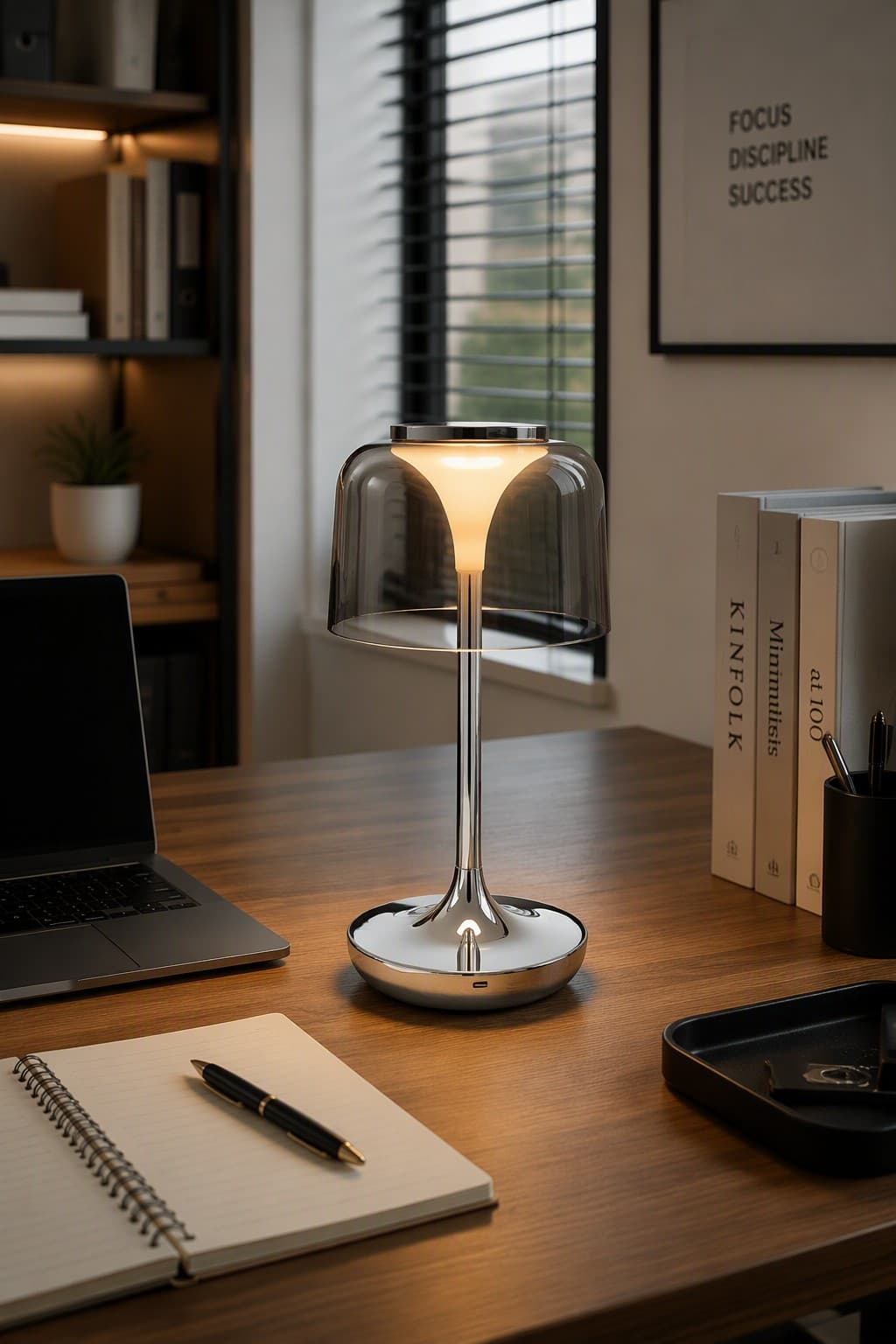 Modern Funnel-Style Rechargeable LED Table Lamp with Tinted Acrylic Shade & 3-Color CCT