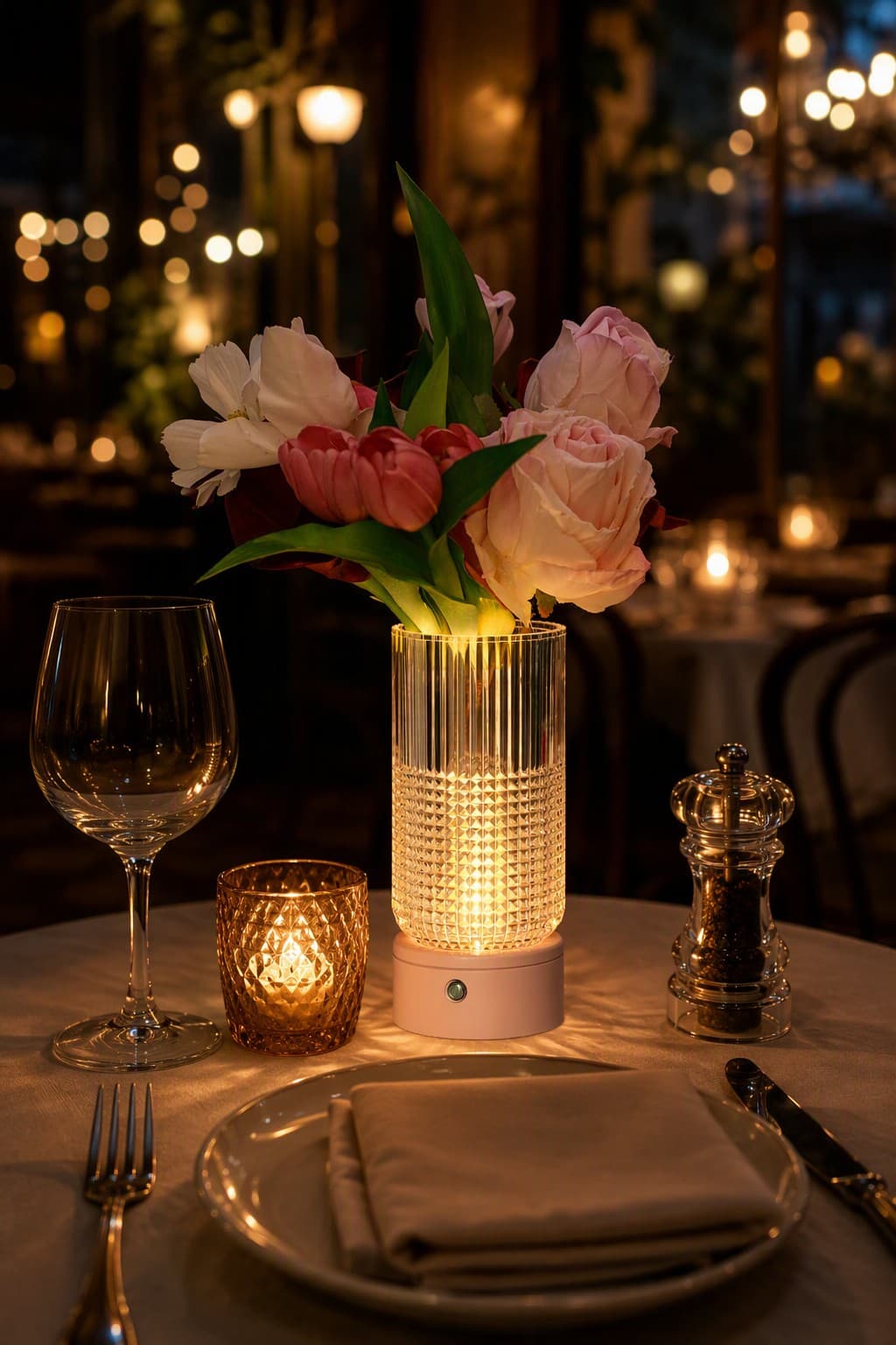 Modern Crystal Textured Vase Table Lamp - Rechargeable LED Ambient Light with 3-Color CCT & Stepless Dimming