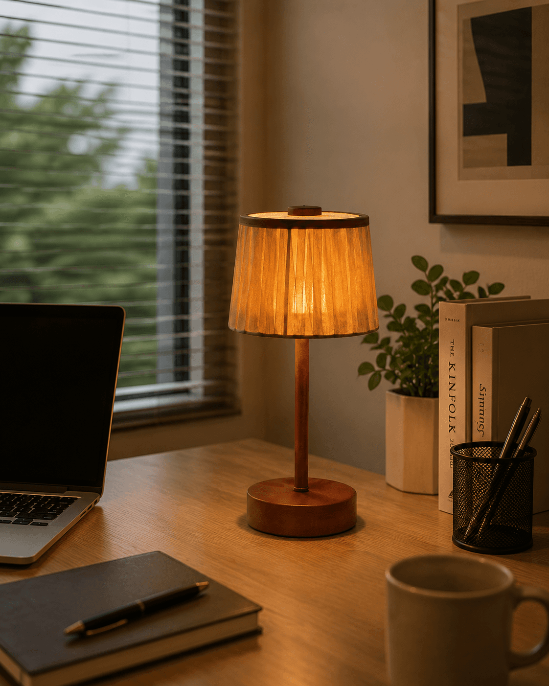 Rechargeable Pleated Fabric Table Lamp | Portable Cordless LED Lamp for Restaurant, Hotel & Home Ambience