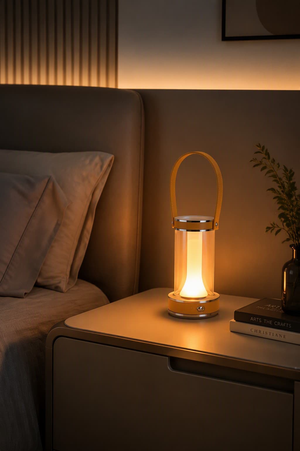 Modern Portable Leather-Wrapped Rechargeable Table Lamp with 3-Color CCT & Candlelight Mode