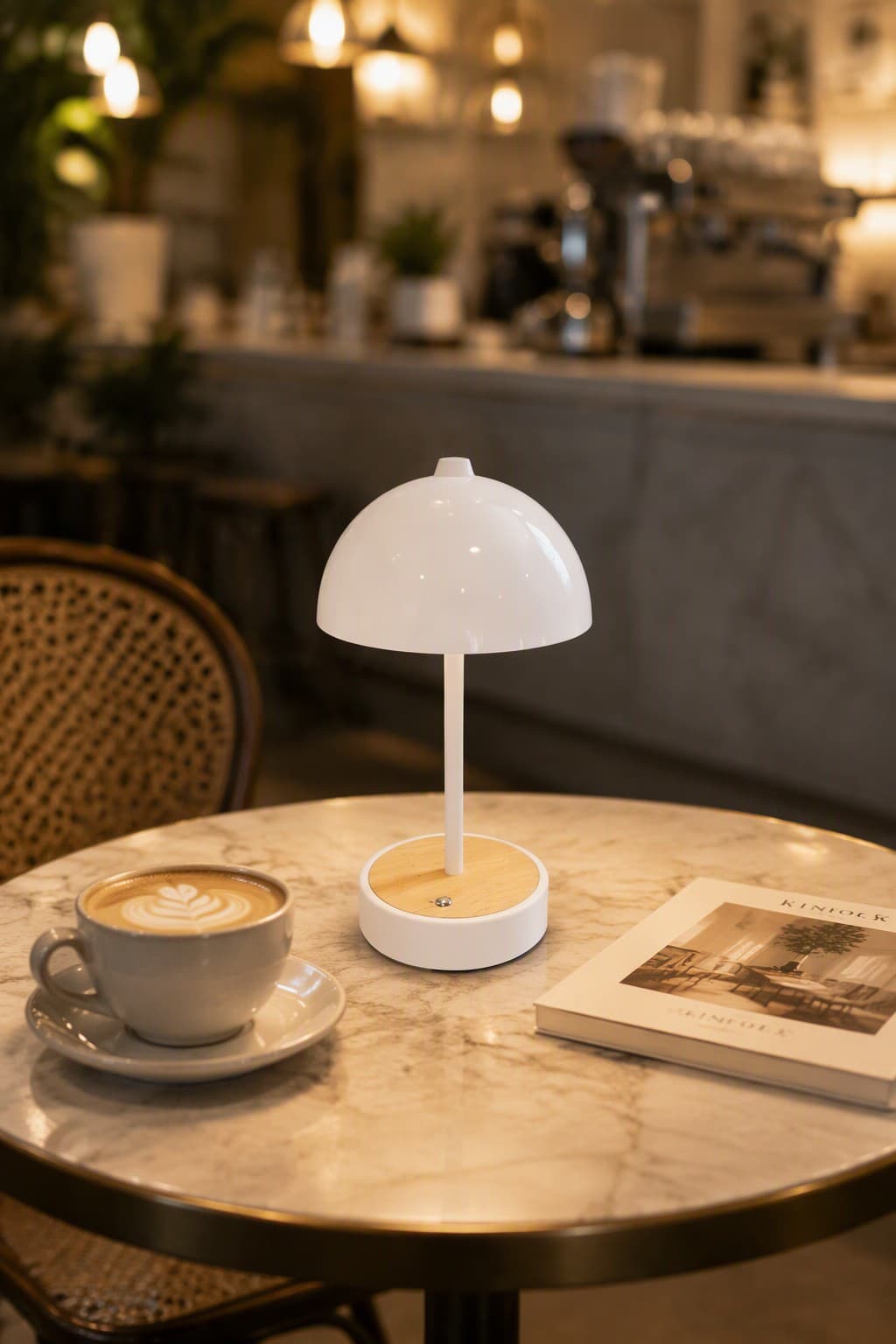 Nordic Minimalist Mushroom Rechargeable LED Table Lamp with Wood Grain Base - 3-Color CCT