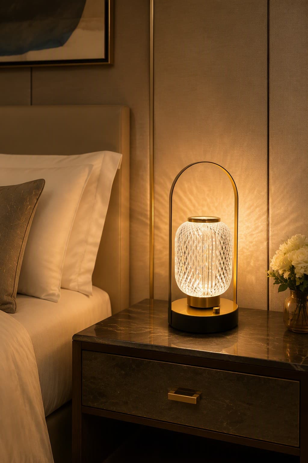 Factory Direct Crystal Textured Portable Rechargeable LED Ambient Lamp with Arch Handle - ST Series