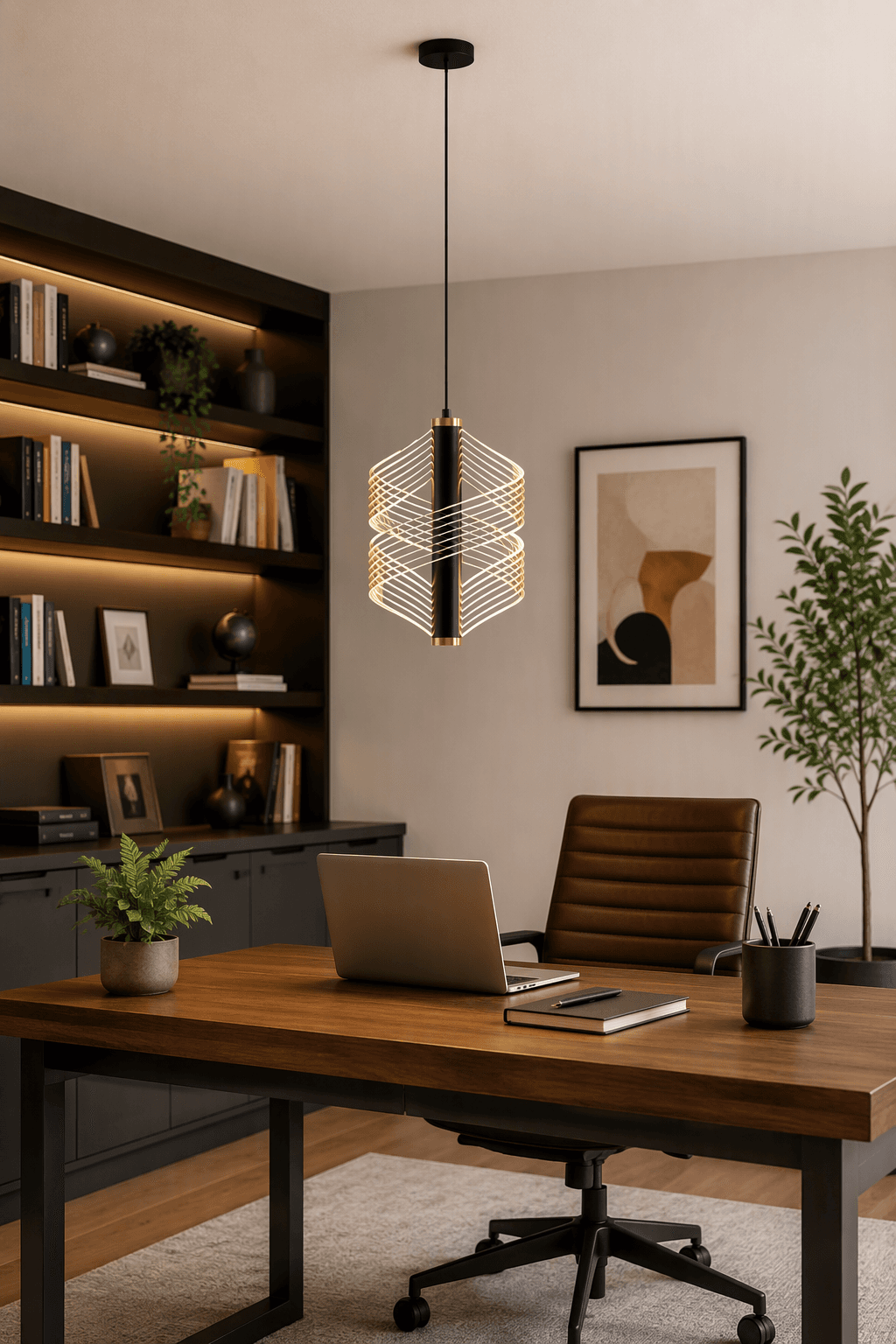 Modern Metal Pendant Light | Black, White & Gold Hanging Lamp