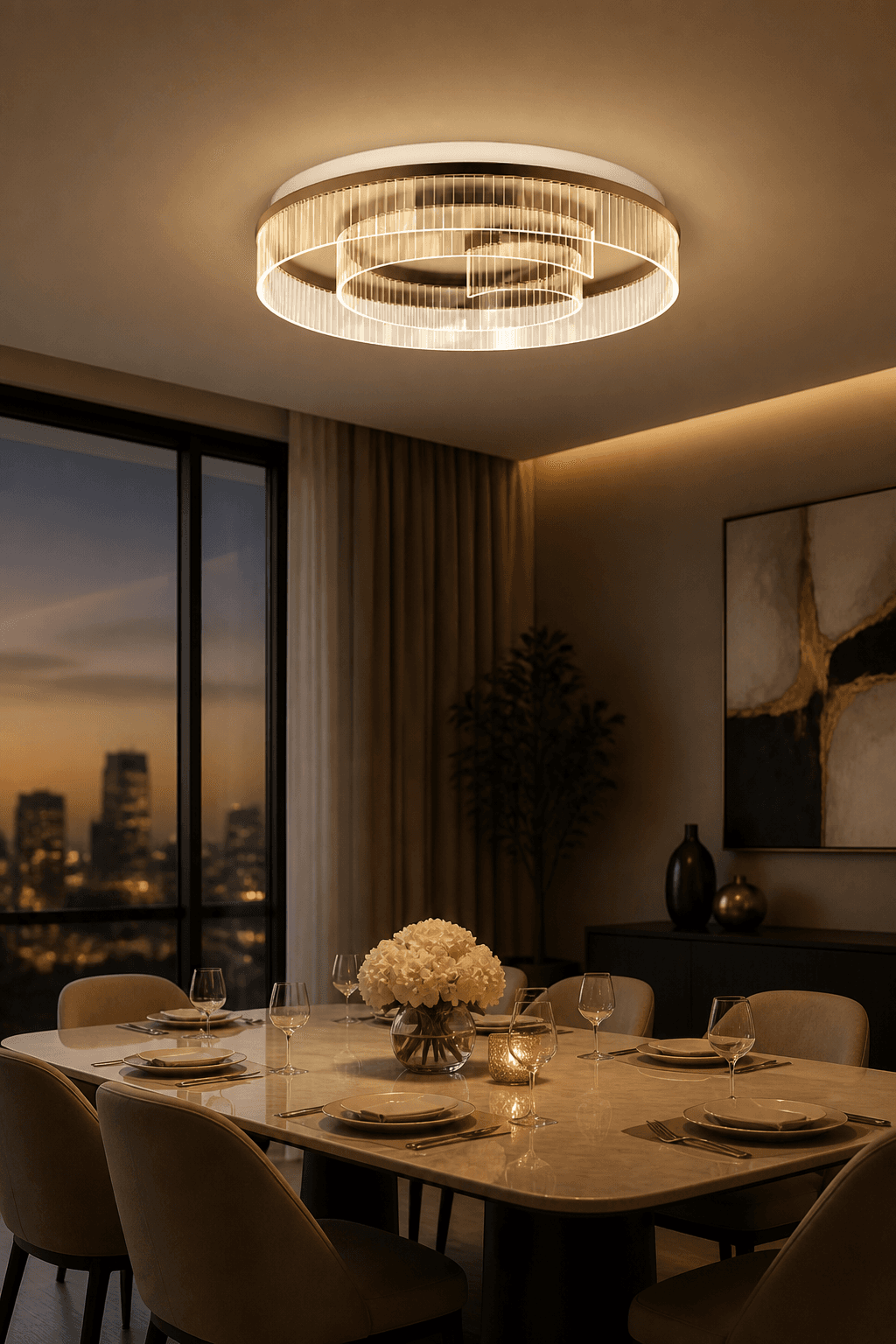 Modern Ceiling Light | Black, White & Gold Flush Mount Light (50W)