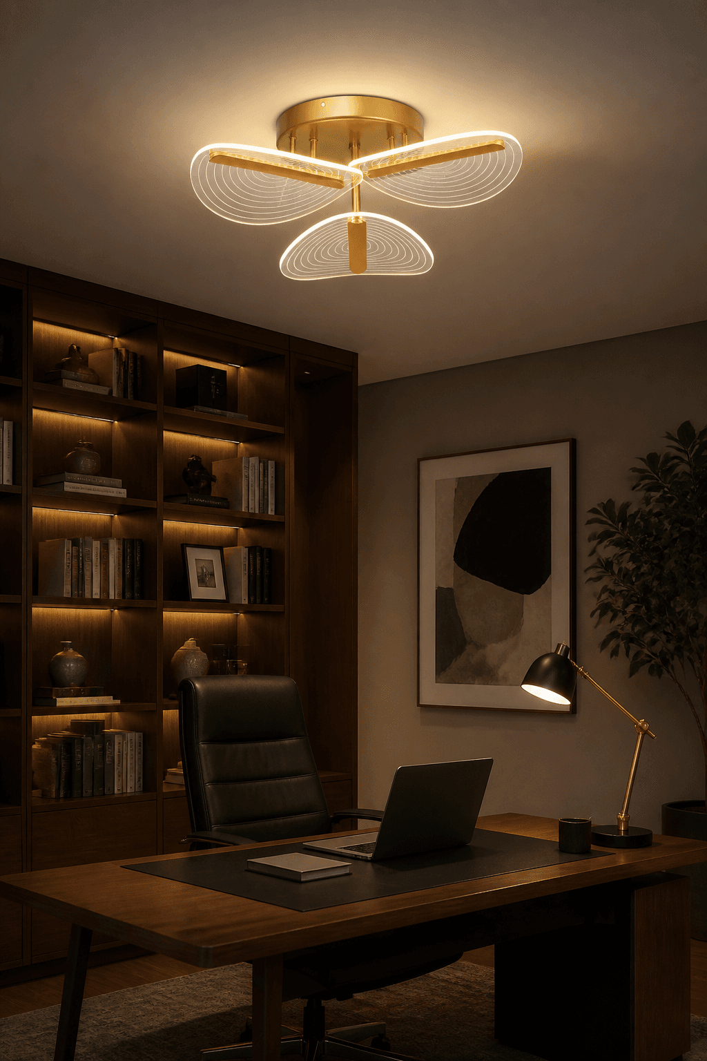 Modern Ceiling Light | Black, White & Gold Flush Mount Light (24W)