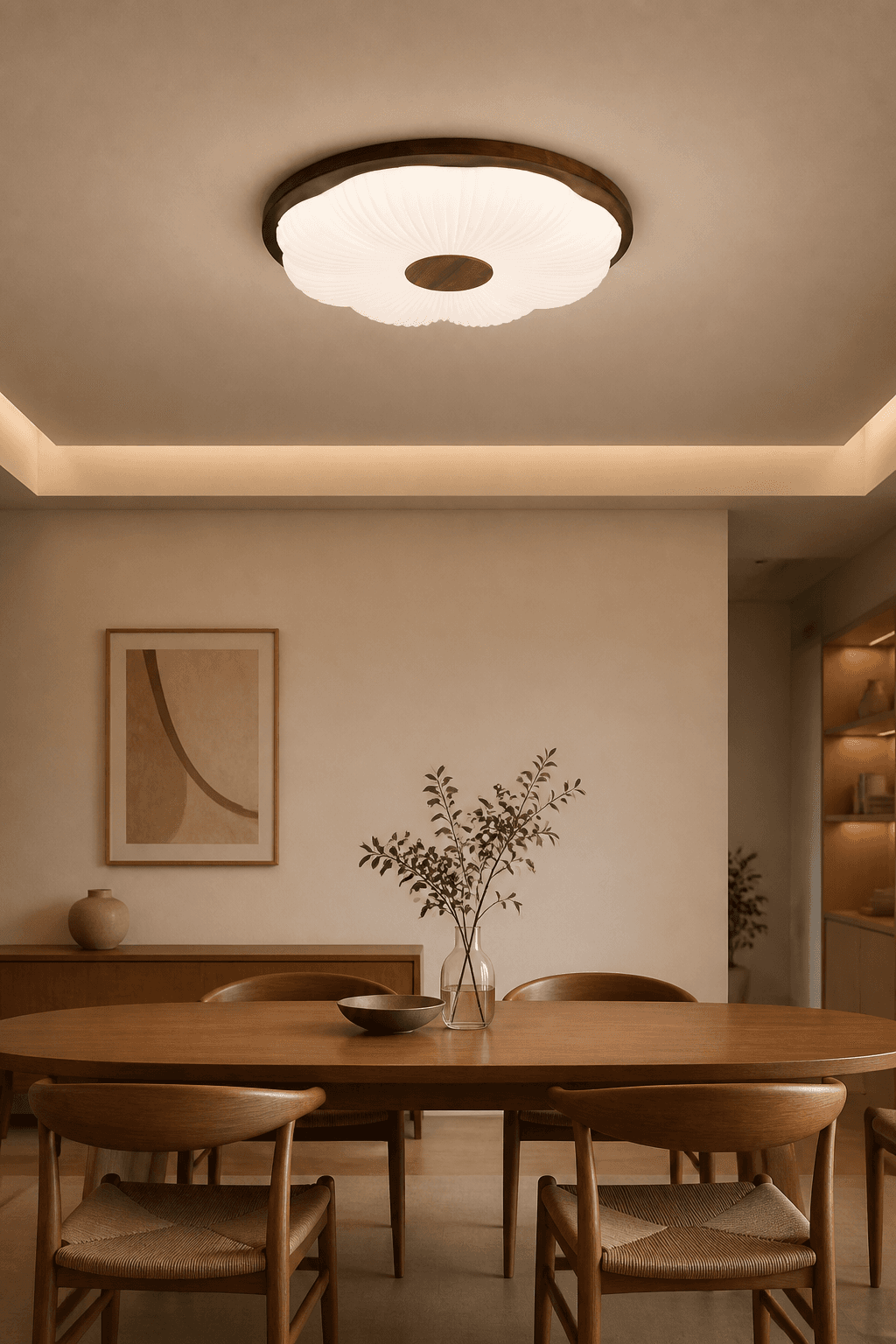 Modern Round Wood LED Ceiling Light | Original & Walnut Wood Flush Mount Light (36W / 48W)
