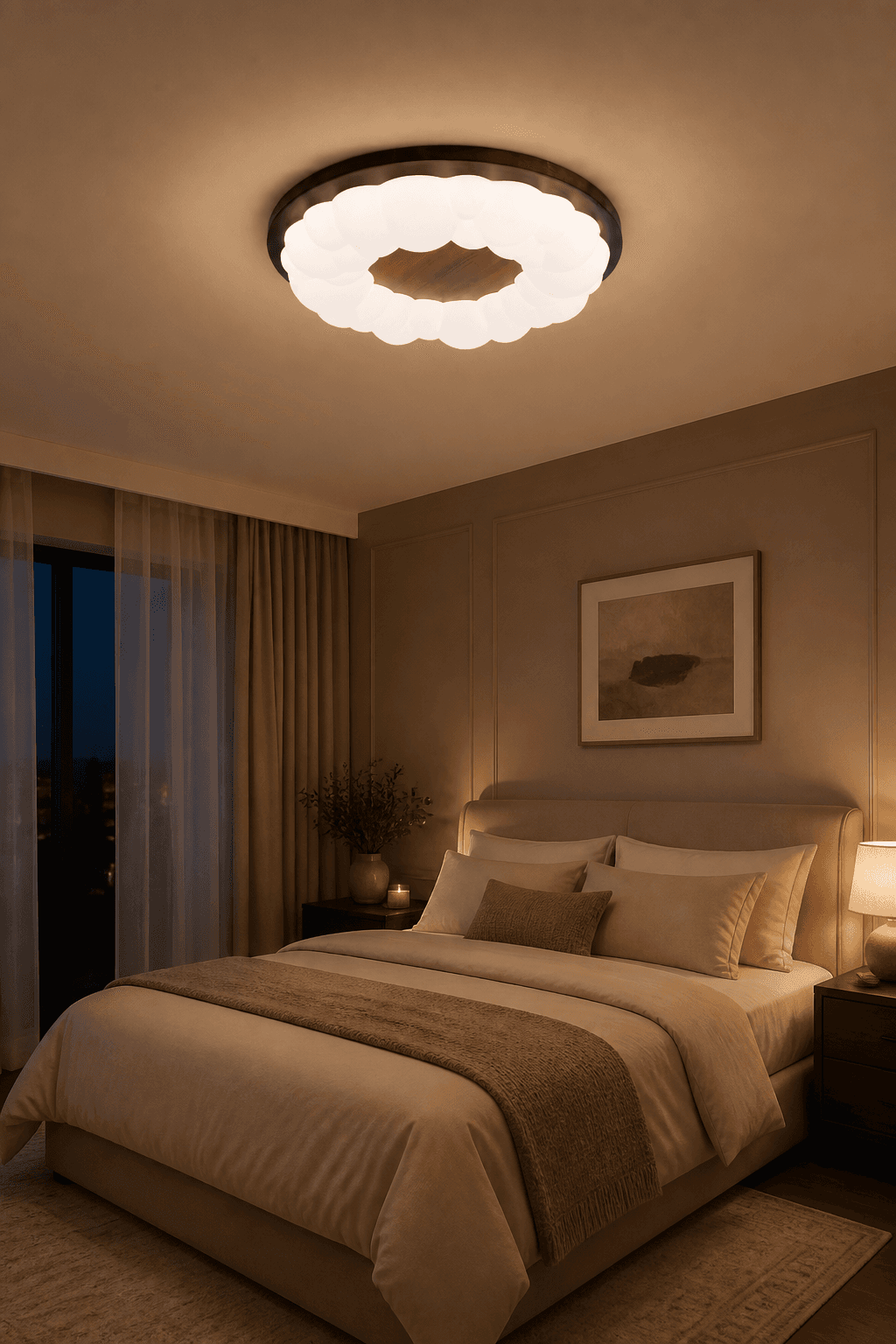 Modern Wood LED Ceiling Light with Cloud Bubble Shade for Bedroom & Living Room