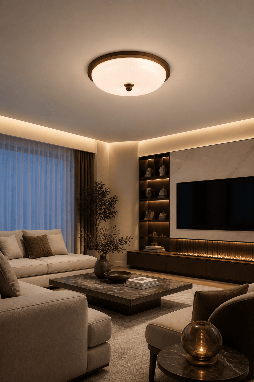 Modern Circular Wood LED Ceiling Lamp | Premium Solid Wood Flush Mount Fixture (36W / 48W)