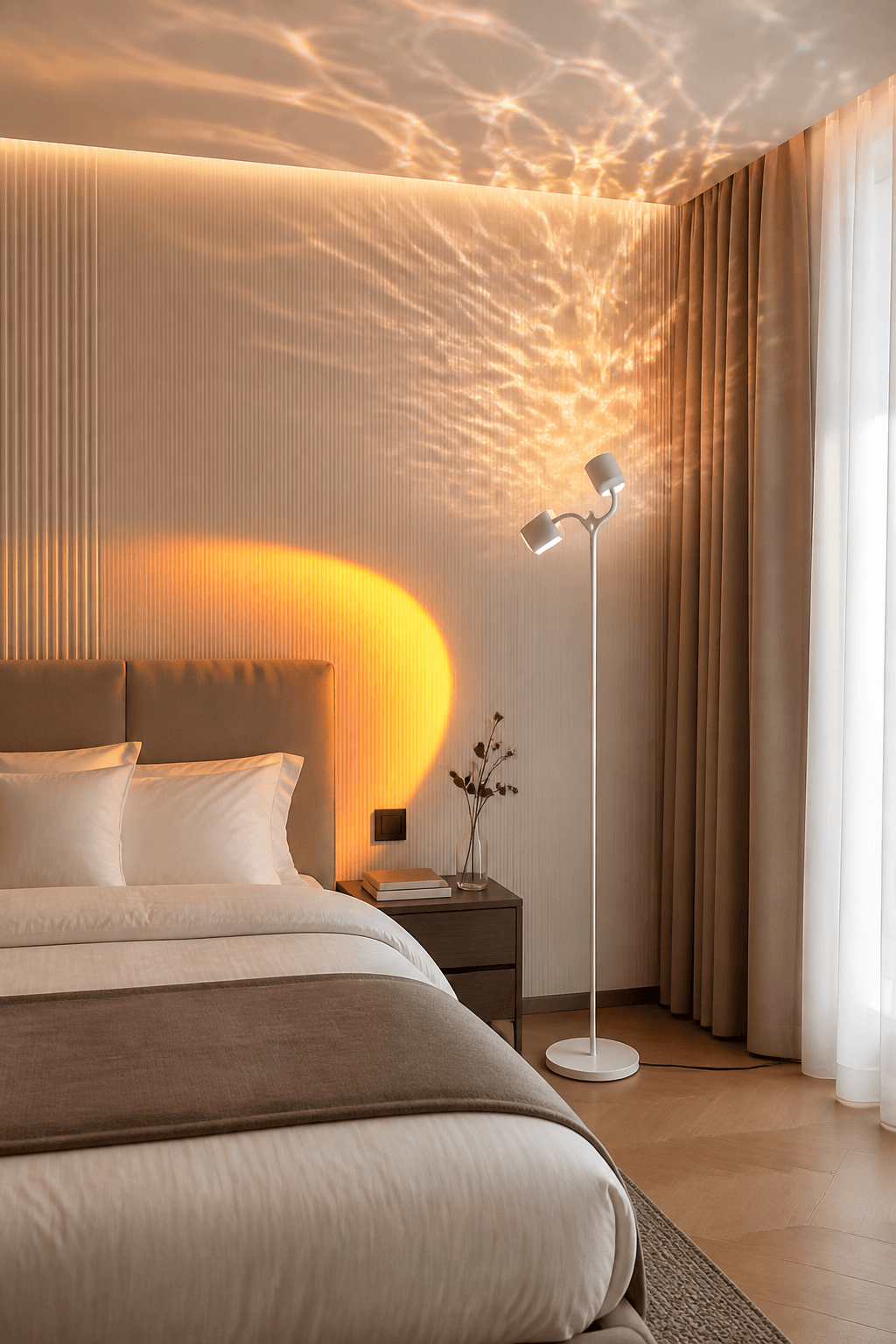 Dual-Head Sunset Projection Floor Lamp – Modern Ambient Corner Lighting