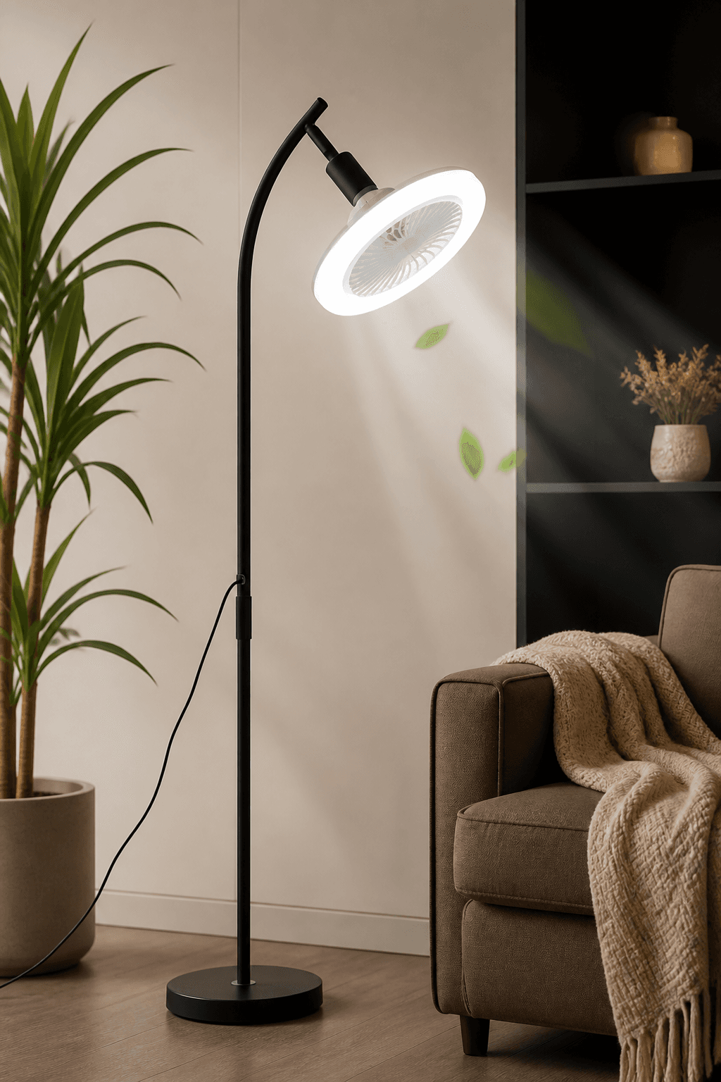 Modern Floor Fan Lamp with Ring Light – 3-Color LED Standing Fan for Living Room & Bedroom