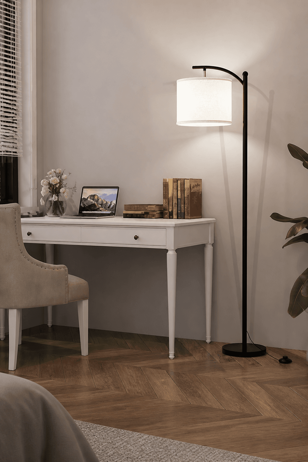 Modern Fabric Shade Floor Lamp | 1550mm Standing Reading Light with Foot Switch