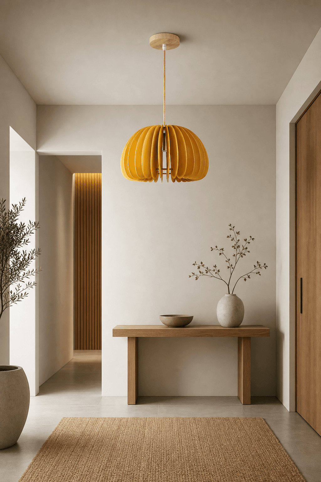 Modern Wood Pumpkin Pendant Light 30cm | E27 Wooden Hanging Lamp for Dining & Living