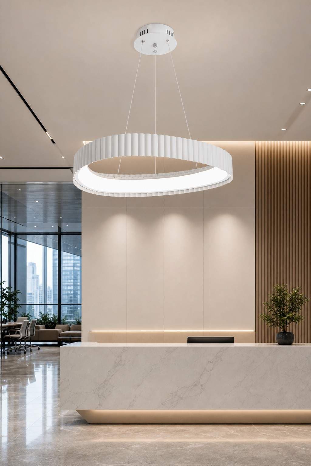 Modern Pleated LED Ring Pendant Light – 45W Ribbed Circular LED Chandelier