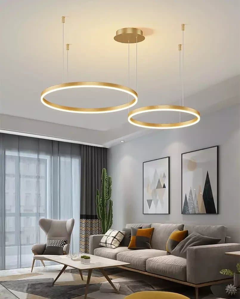 Modern Double Ring LED Pendant Light – Adjustable Circular Ceiling Chandelier