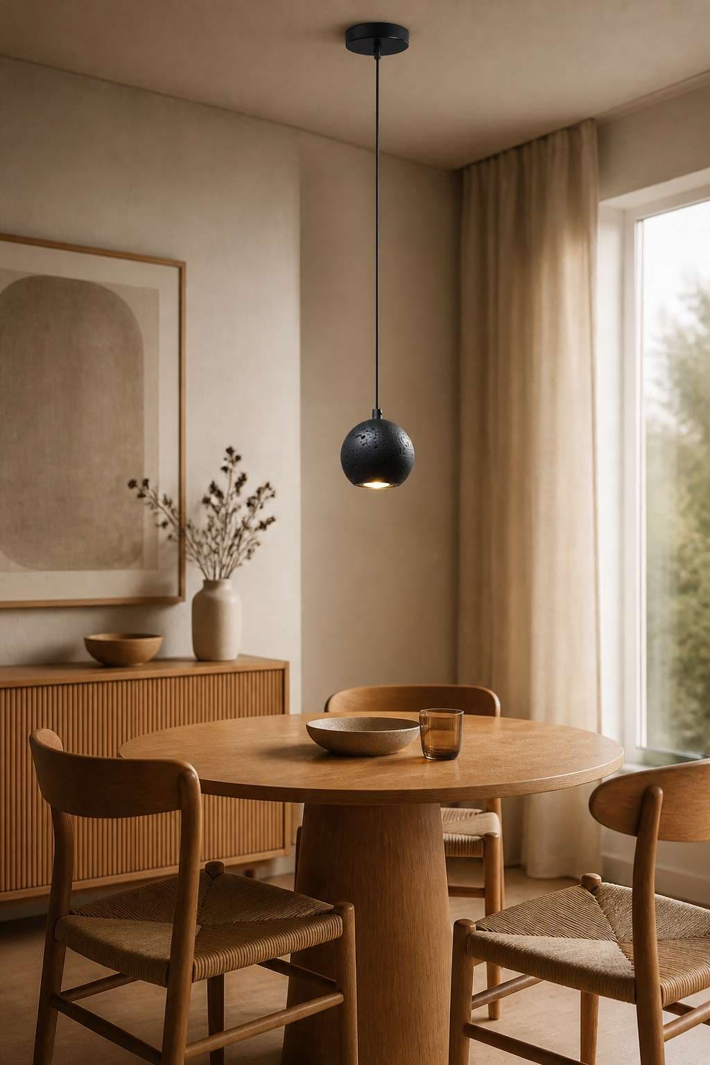 Spherical Black Travertine Look Cement Pendant Light – PDL-02D