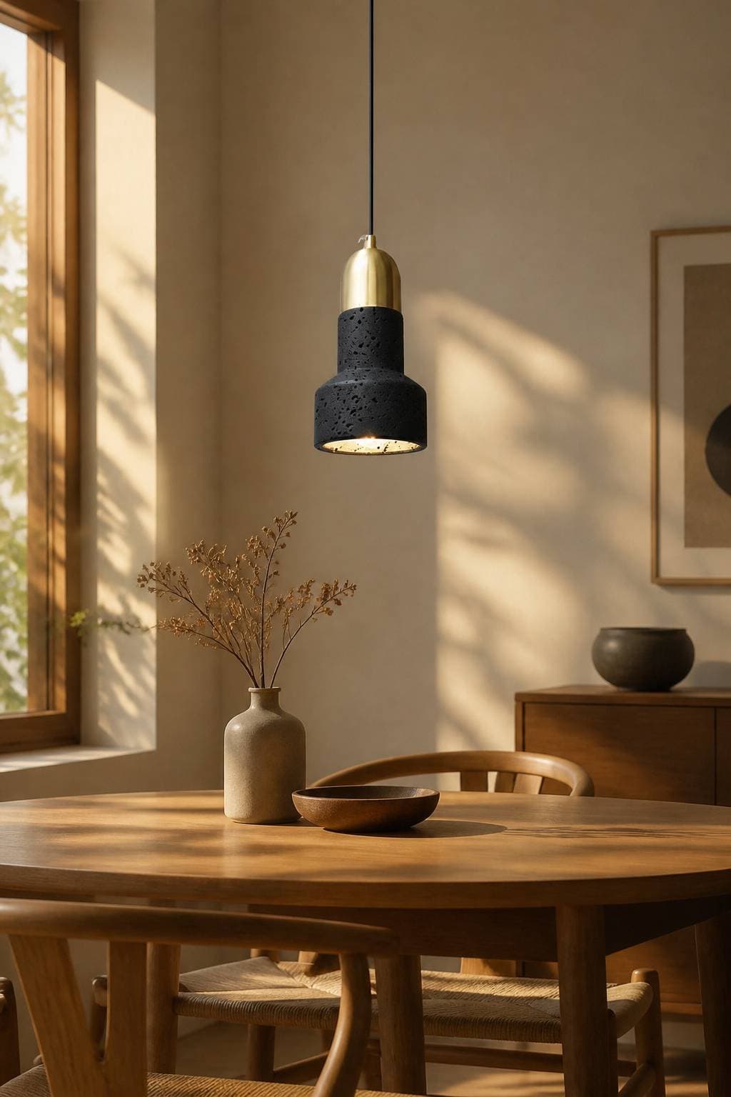 Stepped Travertine Look Cement Gold Pendant Light– PDL-02F