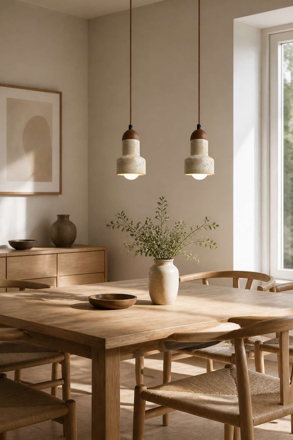 Stepped Yellow Cement Pendant Light with Walnut Wood for Dining Room & Bedside – PDL-07E