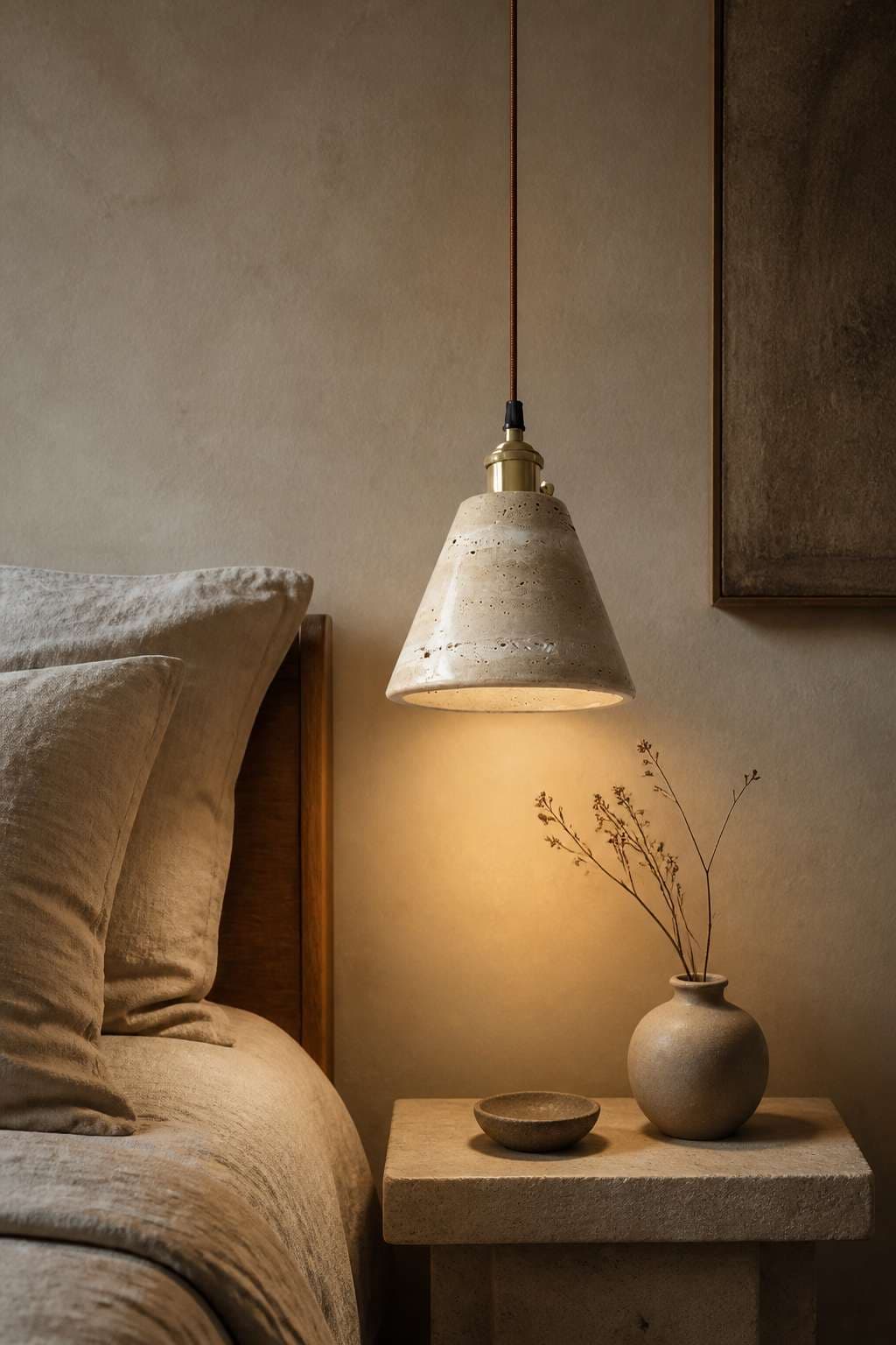 Wide Conical Cement Pendant Light with Brass-Tone Socket for Dining Tables & Hotel Interiors – PDL-08K